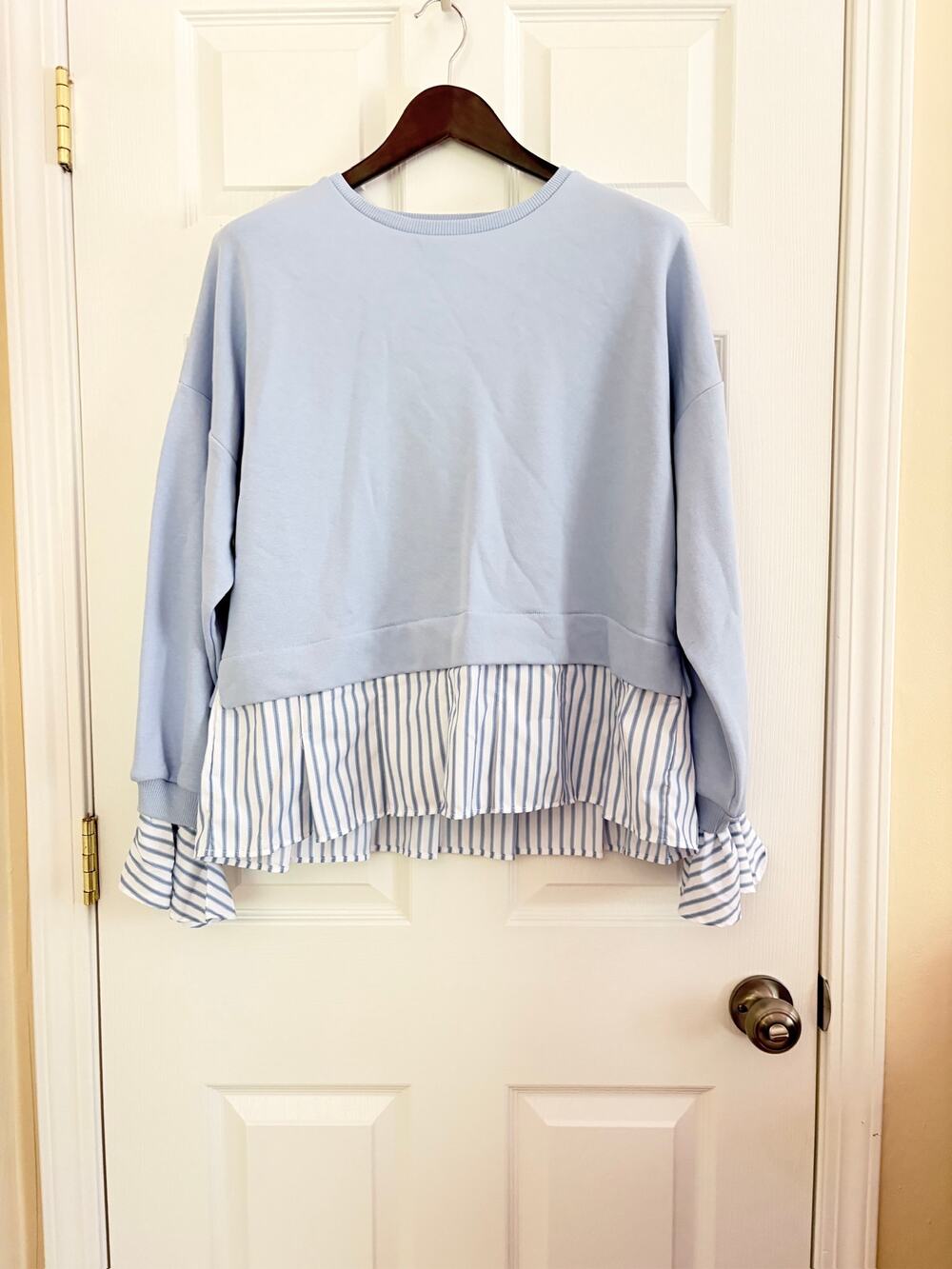 Maeve Anthropologie Striped Trim Twofer Sweatshirt Top Blue Layered Medium